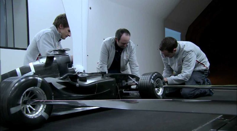 Modèle de Formule 1 en soufflerie lors du développement aérodynamique en intersaison