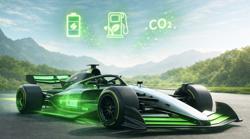 Monoplace de Formule 1 futuriste illustrant la transition écologique de la F1 en 2026