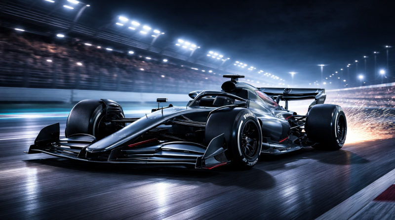 Monoplace futuriste sous les lumières, illustrant l’avenir de la Formule 1 et les perspectives pour 2027.