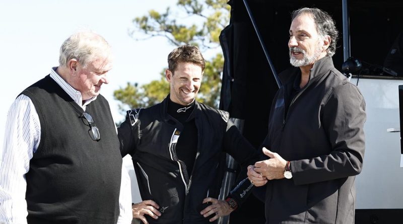 Romain Grosjean avec le staff Dale Coyne Racing en Indycar