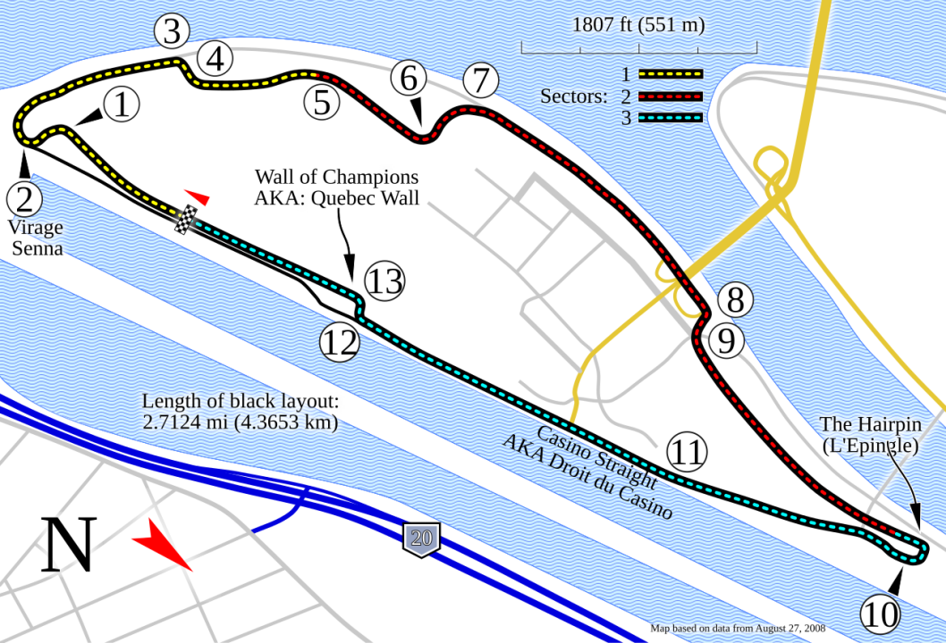 Plan du circuit Gilles Villeneuve, pour le Grand Prix du Canada de Formule 1
