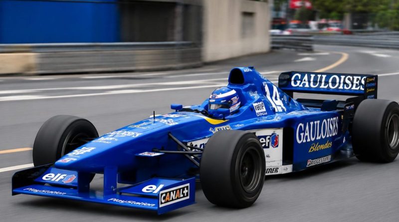 Olivier Panis qui s'apprête à remporter le Grand Prix de Monaco 1996 sur sa Ligier Mügen Honda